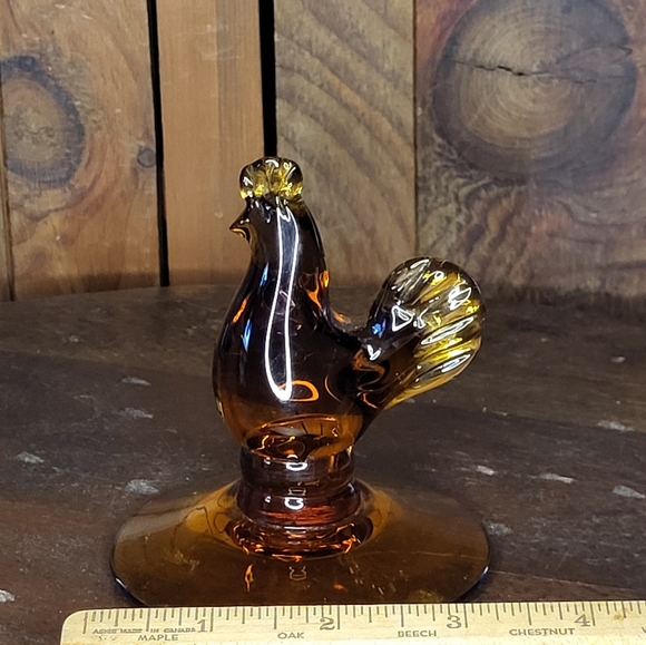Amber Glass Rooster Figurine - Picture 4 of 11